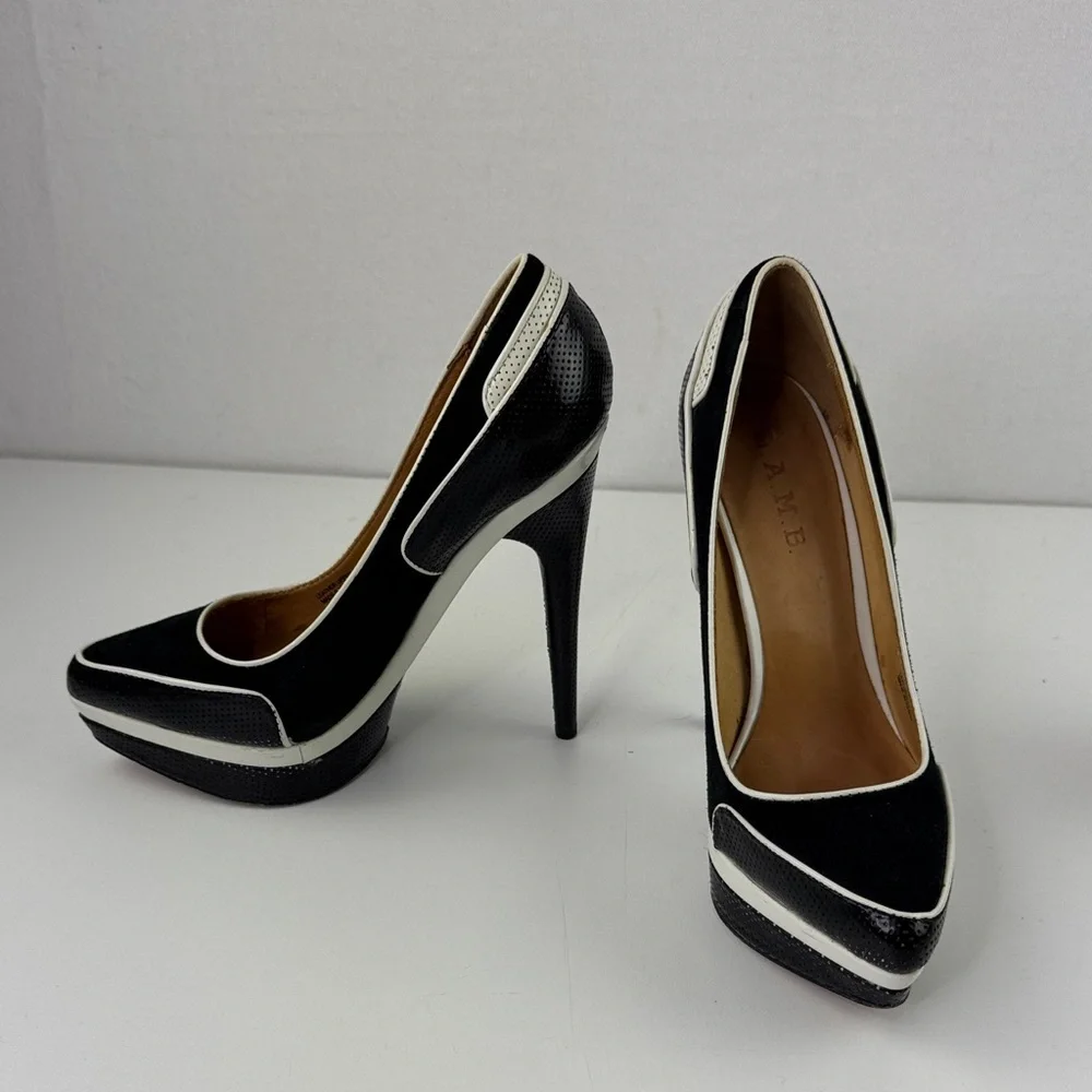 L.A.M.B. by Gwen Stefani Black and White Platform Stiletto Heels size 7 - Picture 2 of 11
